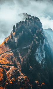 Preview wallpaper mountain, peak, trees, clouds, rock, landscape