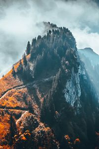 Preview wallpaper mountain, peak, trees, clouds, rock, landscape