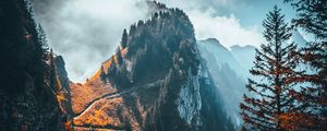 Preview wallpaper mountain, peak, trees, clouds, rock, landscape