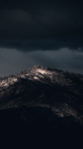 Preview wallpaper mountain, peak, trees, darkness, dark