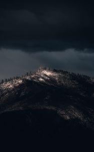 Preview wallpaper mountain, peak, trees, darkness, dark