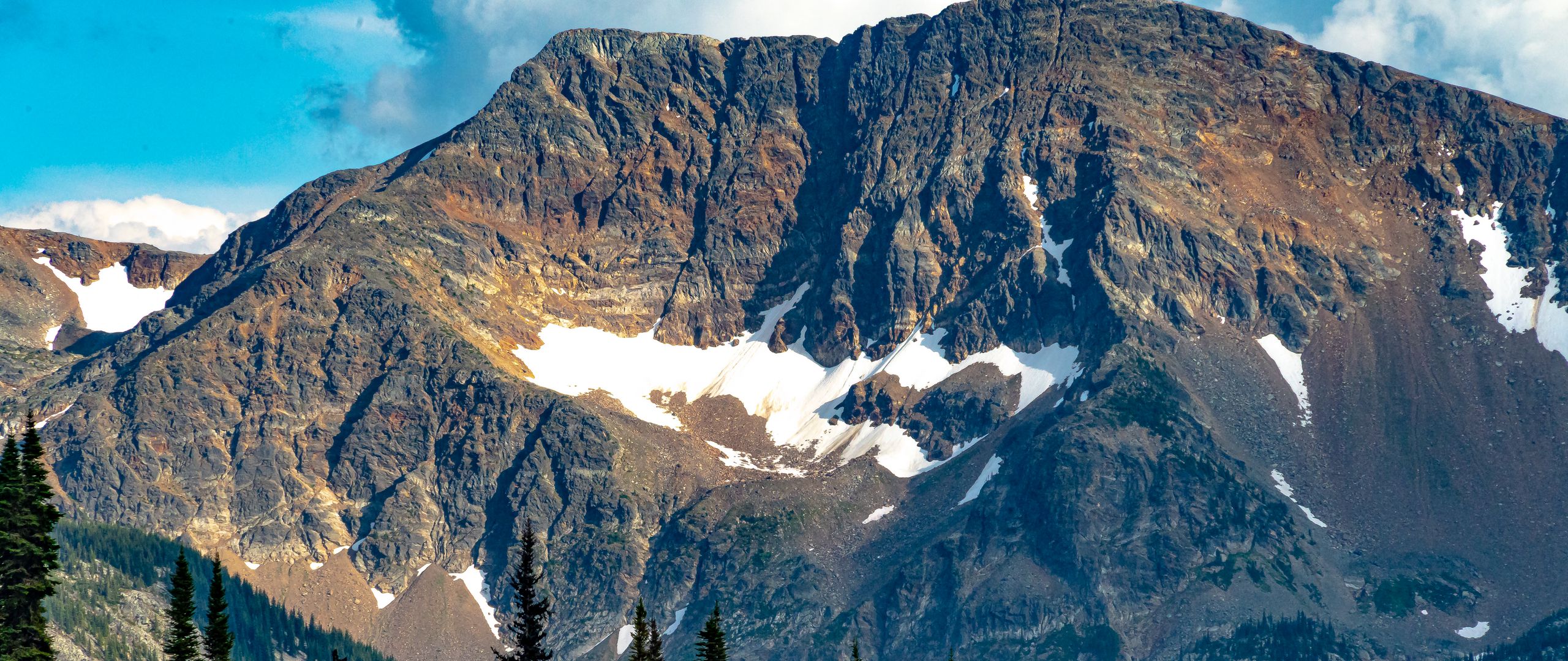 Download Wallpaper 2560x1080 Mountain Peak Trees Landscape Dual Wide