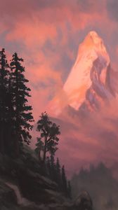 Preview wallpaper mountain, peak, trees, landscape, art