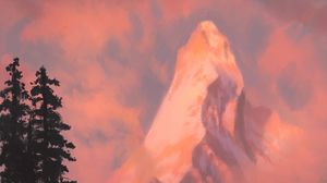 Preview wallpaper mountain, peak, trees, landscape, art