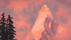 Preview wallpaper mountain, peak, trees, landscape, art