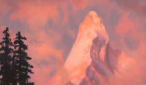 Preview wallpaper mountain, peak, trees, landscape, art