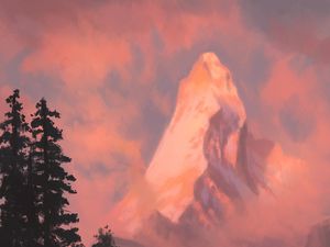 Preview wallpaper mountain, peak, trees, landscape, art
