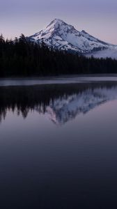 Preview wallpaper mountain, peak, trees, lake, reflection, landscape