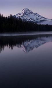 Preview wallpaper mountain, peak, trees, lake, reflection, landscape