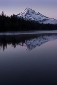 Preview wallpaper mountain, peak, trees, lake, reflection, landscape