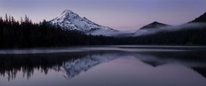 Preview wallpaper mountain, peak, trees, lake, reflection, landscape