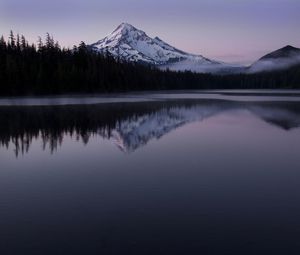 Preview wallpaper mountain, peak, trees, lake, reflection, landscape