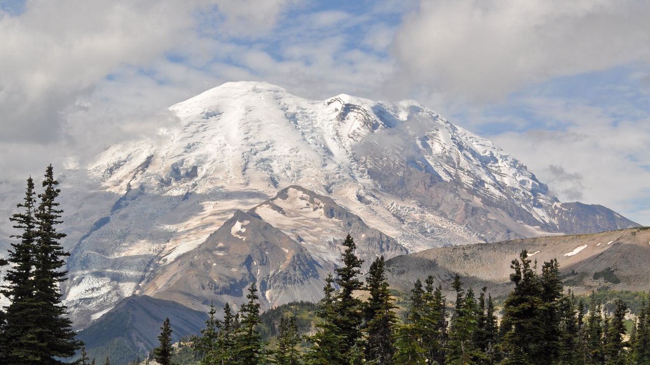 Wallpaper mountain, peak, trees, landscape, nature