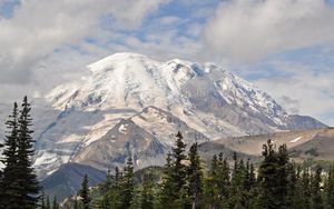 Preview wallpaper mountain, peak, trees, landscape, nature