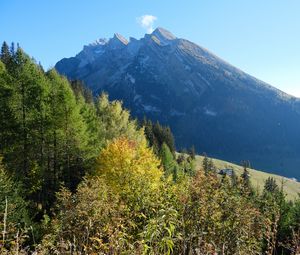 Preview wallpaper mountain, peak, trees, nature, landscape, view