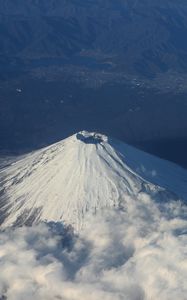 Preview wallpaper mountain, peak, volcano, clouds, aerial view, nature