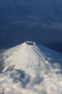 Preview wallpaper mountain, peak, volcano, clouds, aerial view, nature