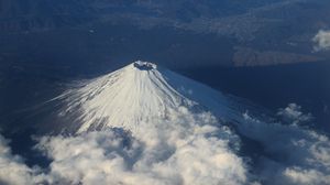 Preview wallpaper mountain, peak, volcano, clouds, aerial view, nature