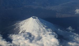 Preview wallpaper mountain, peak, volcano, clouds, aerial view, nature
