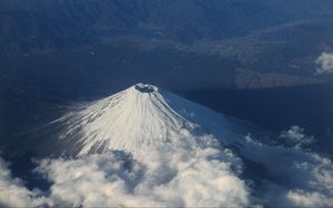 Preview wallpaper mountain, peak, volcano, clouds, aerial view, nature