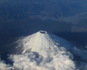 Preview wallpaper mountain, peak, volcano, clouds, aerial view, nature