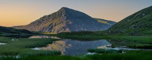 Preview wallpaper mountain, pond, grass, landscape, nature