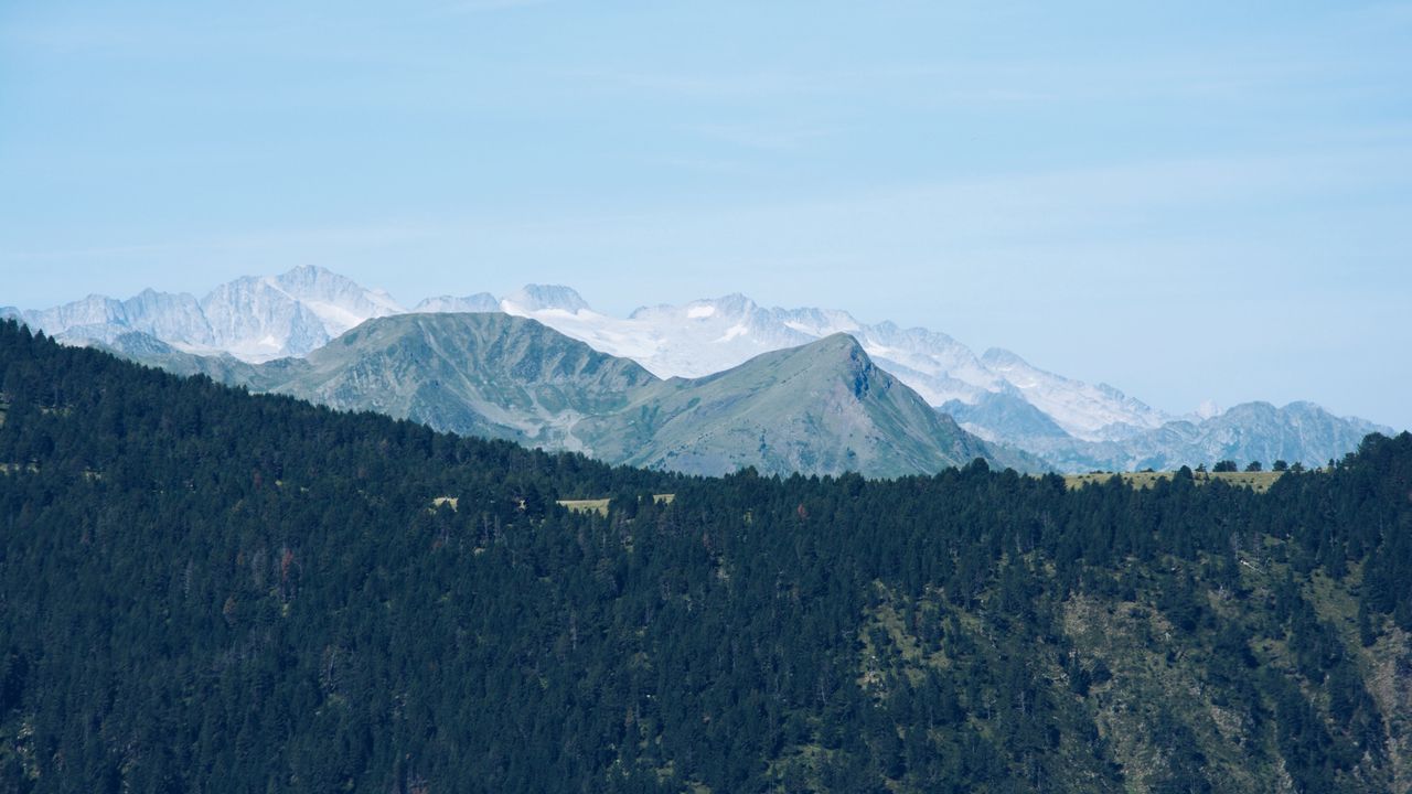 Wallpaper mountain range, mountains, trees, distance