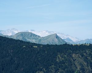 Preview wallpaper mountain range, mountains, trees, distance