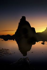 Preview wallpaper mountain, reflection, pond, evening