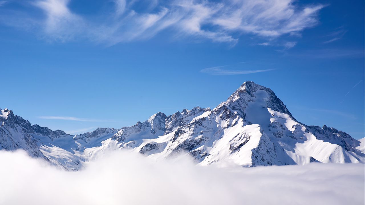 Wallpaper mountain, relief, snow, clouds, sky, landscape