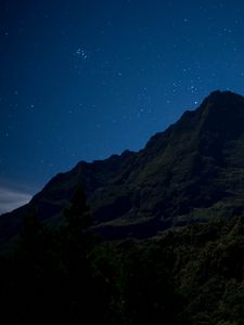 Preview wallpaper mountain, relief, trees, stars, night, landscape, dark