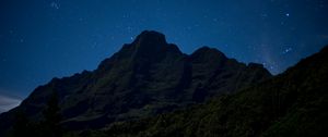 Preview wallpaper mountain, relief, trees, stars, night, landscape, dark