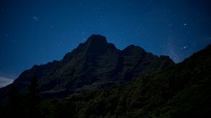 Preview wallpaper mountain, relief, trees, stars, night, landscape, dark