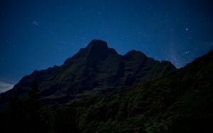 Preview wallpaper mountain, relief, trees, stars, night, landscape, dark