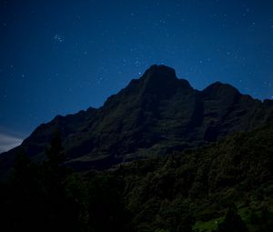 Preview wallpaper mountain, relief, trees, stars, night, landscape, dark