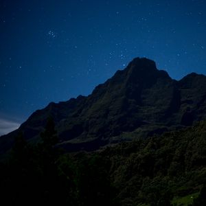 Preview wallpaper mountain, relief, trees, stars, night, landscape, dark