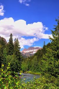 Preview wallpaper mountain, river, grass, trees