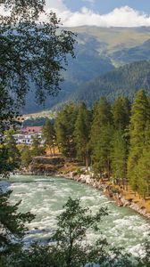 Preview wallpaper mountain river, river, mountains, trees, nature