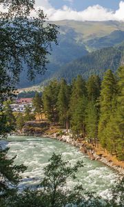 Preview wallpaper mountain river, river, mountains, trees, nature