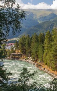 Preview wallpaper mountain river, river, mountains, trees, nature