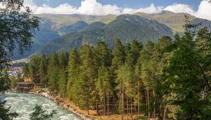 Preview wallpaper mountain river, river, mountains, trees, nature