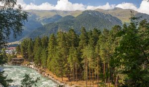 Preview wallpaper mountain river, river, mountains, trees, nature