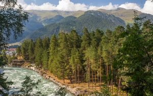 Preview wallpaper mountain river, river, mountains, trees, nature