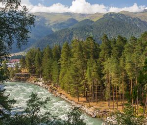 Preview wallpaper mountain river, river, mountains, trees, nature