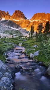 Preview wallpaper mountain river, shade, stones, greens, sunlight