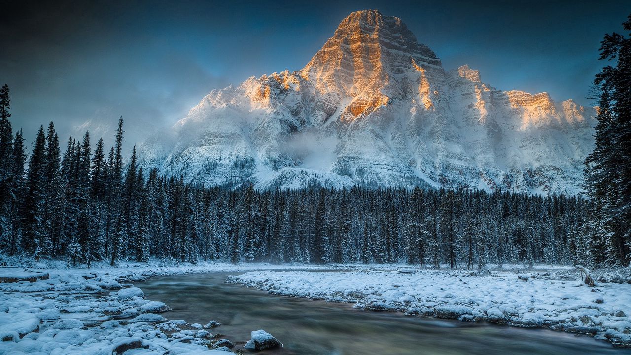 Wallpaper mountain, river, snow, nature