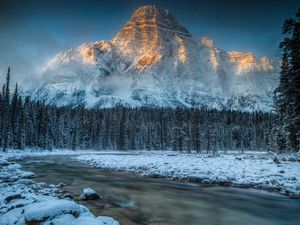 Preview wallpaper mountain, river, snow, nature