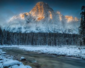 Preview wallpaper mountain, river, snow, nature