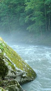 Preview wallpaper mountain river, stone, moss, adygea