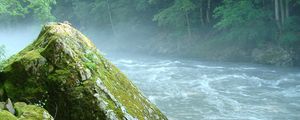 Preview wallpaper mountain river, stone, moss, adygea